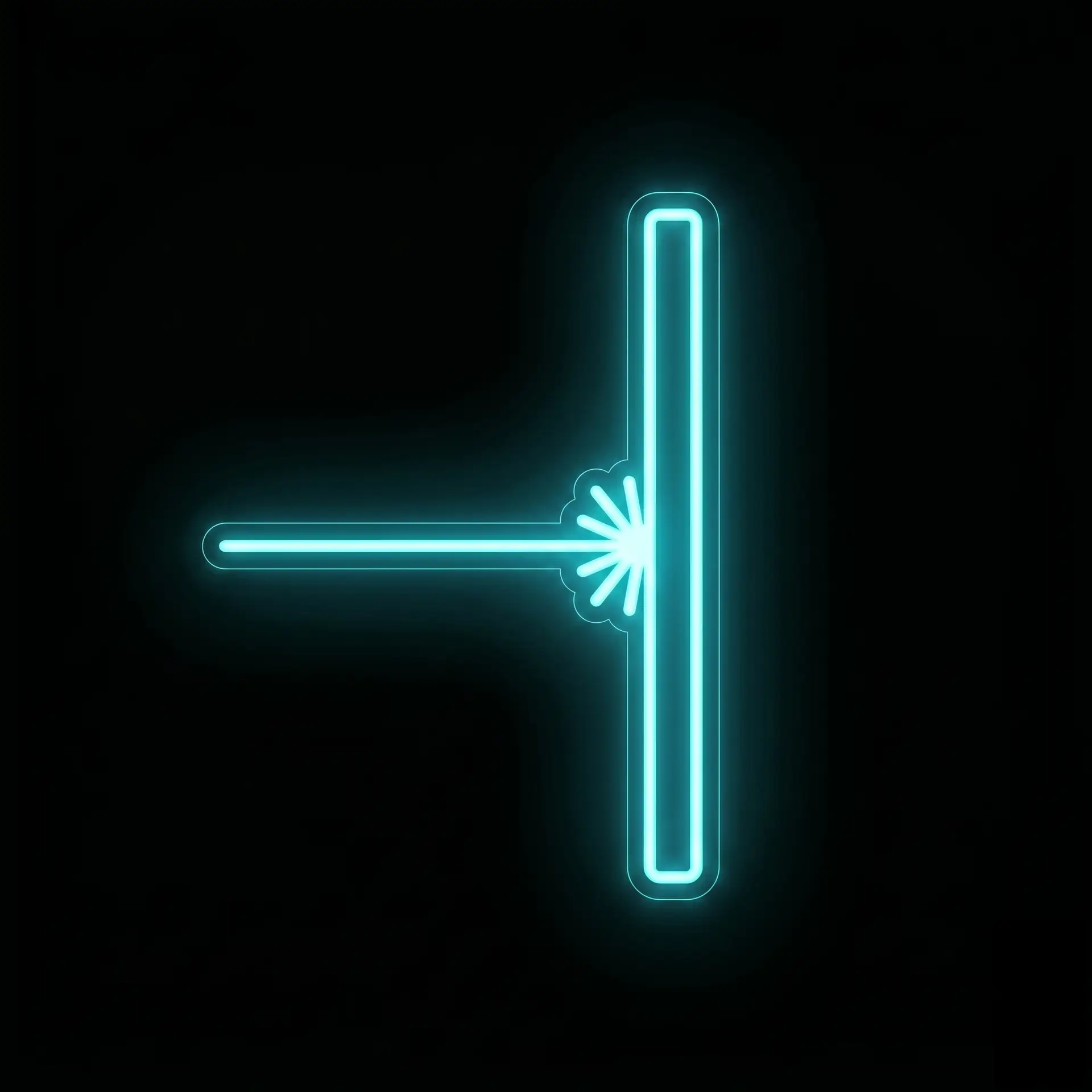 Neon cyan outline of a vertical thermometer with rounded ends on a dark background, decorative image.
