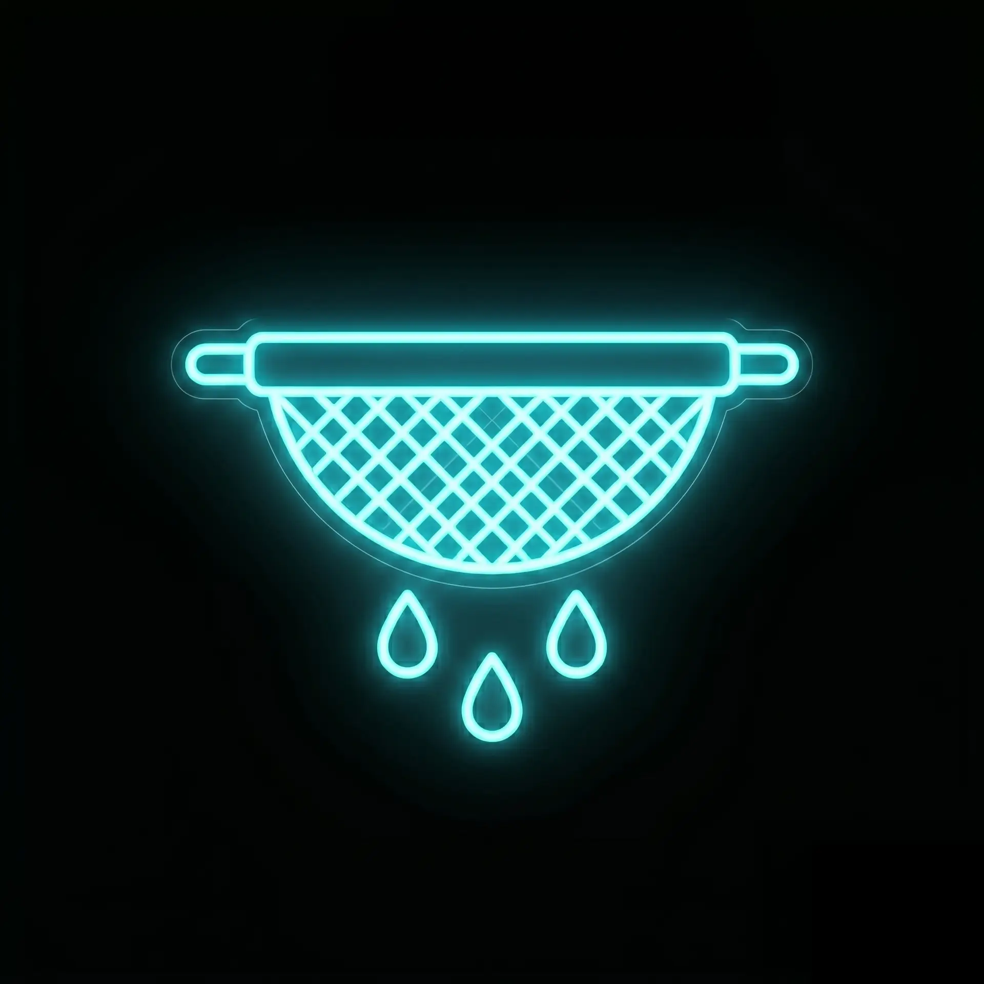 Glowing cyan shopping basket outline against a dark background, neon-style graphic.